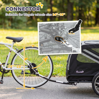 2-In-1 Pet Bike Trailer Dog Stroller Pushchair with Universal Wheel Reflector Flag Grey