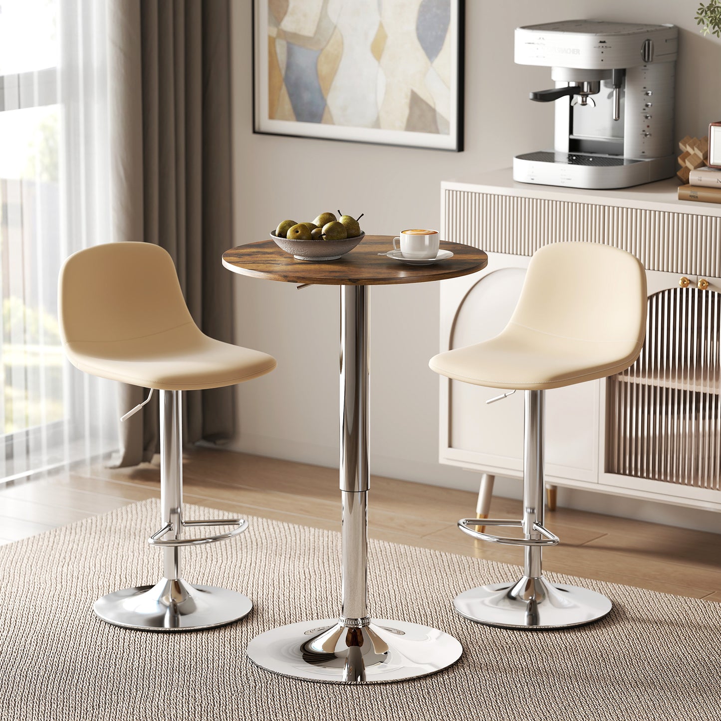Round Bar Table, 360 Degree Swivel Counter Pub Table with Adjustable Height, for Kitchen, Cafe, Rustic Brown