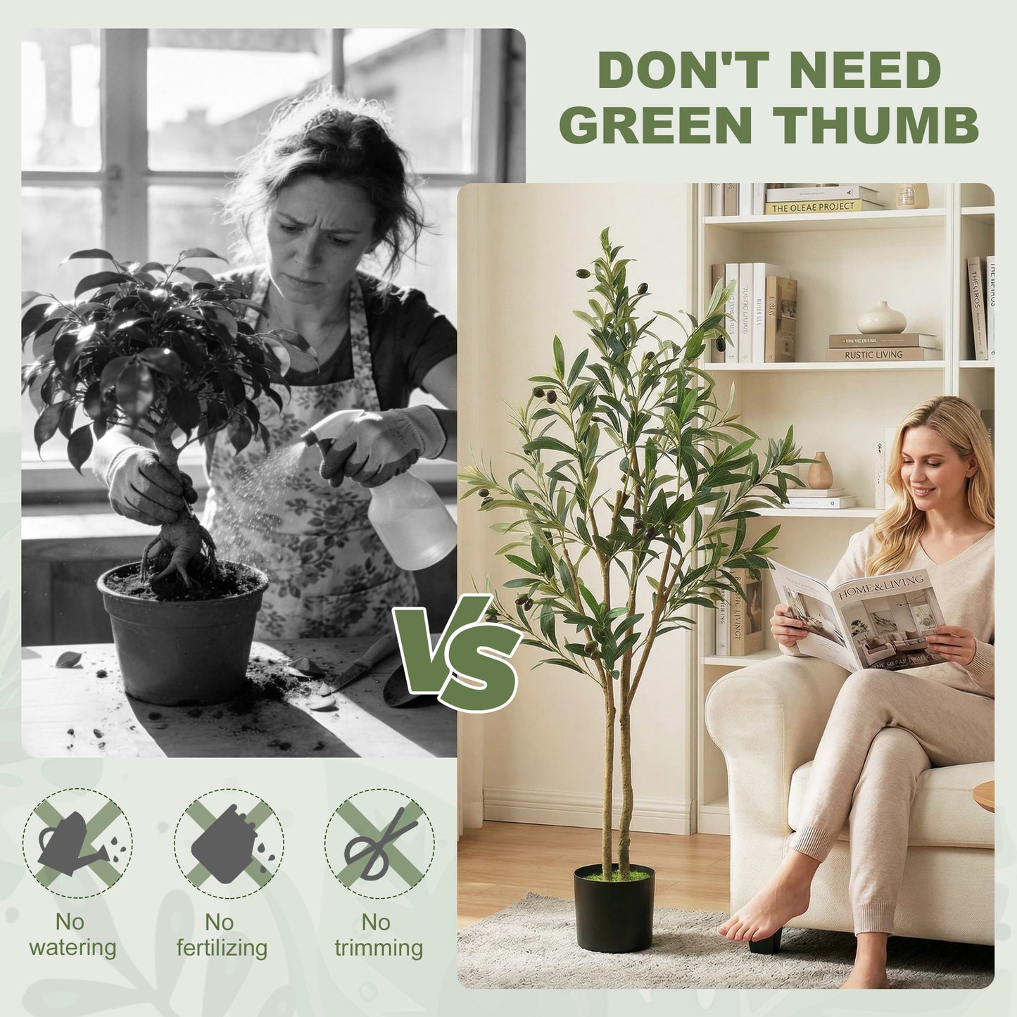 Decorative Artificial Plant, 120 cm Silk Olive Tree with 303 Leaves in Cement Pot, Fake Plant