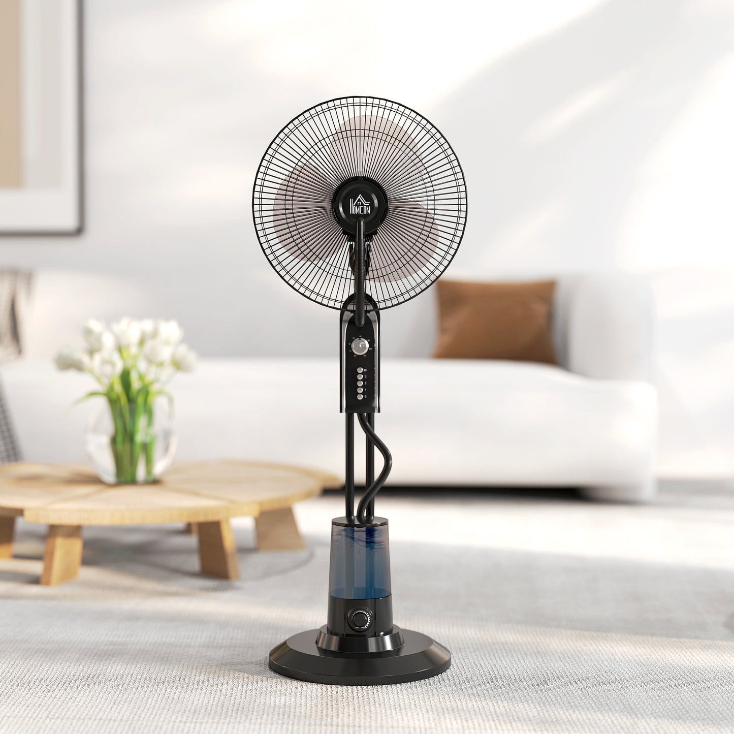 Pedestal Fan with Water Mist Spray, Spray Misting Fan with 70° Oscillation, Tilt Head, 3 Speeds, 3 Modes, Adjustable Mist