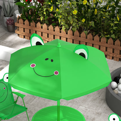 Kids Folding Picnic Table Chair Set w/ Parasol, Green