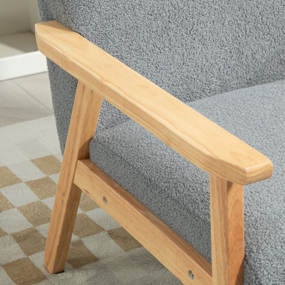 Modern Armchair, Sherpa Fleece Upholstered Accent Chair with Solid Wood Legs and Wide Seat