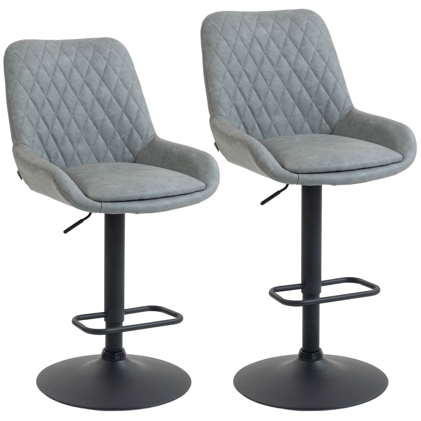 Set of Two Faux Leather Retro Bar Stools - Light Grey