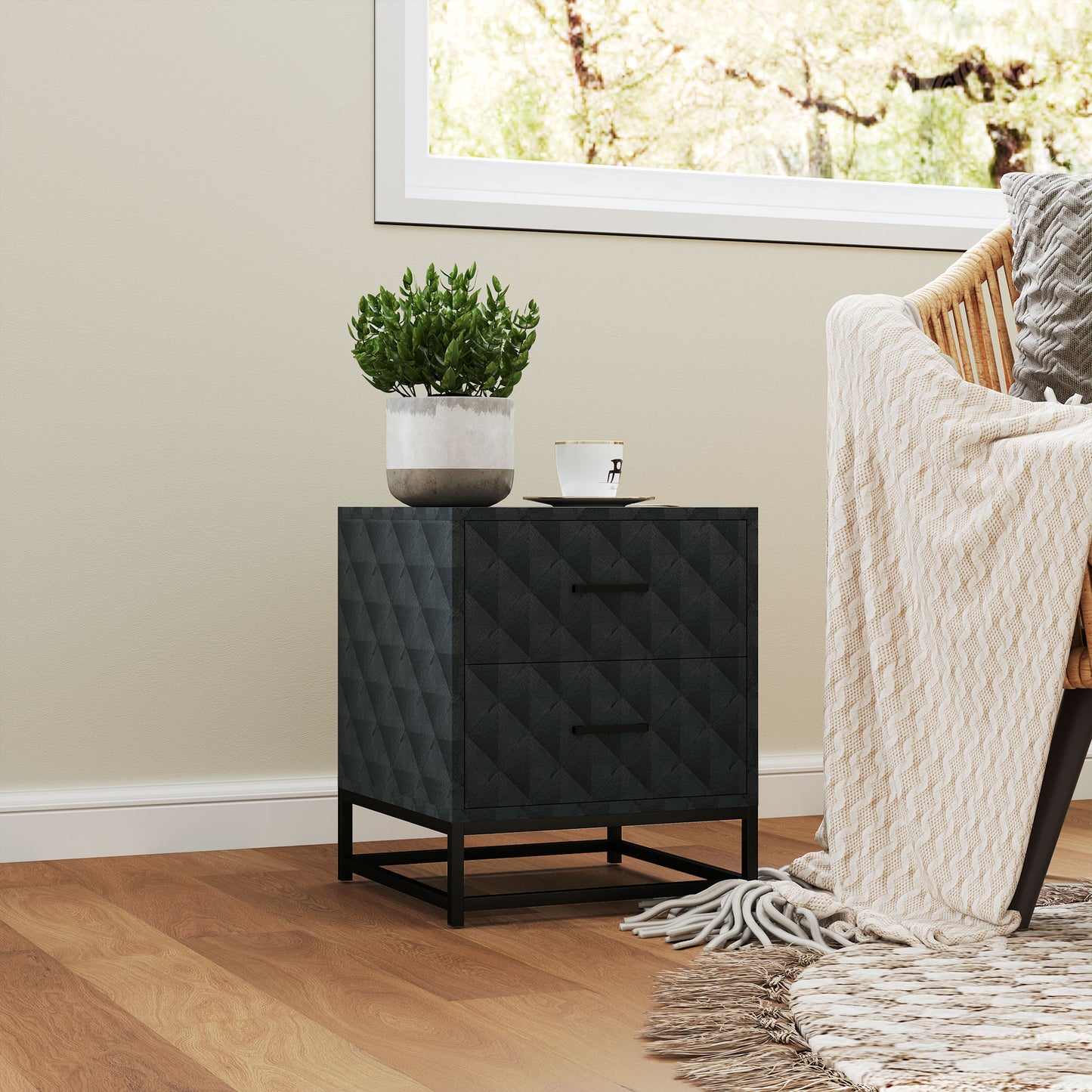 Bedside Tables Set of 2, Modern Bedside Table Nightstand with 2 Drawers, Bedside Cabinet Sofa Side Table with Storage