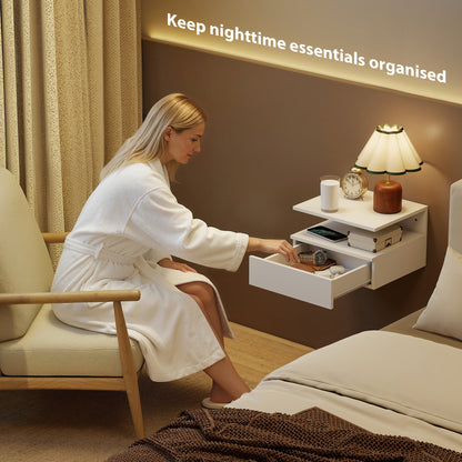 Set of Two Floating Bedside Tables - White