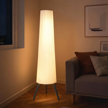 Dimmable Tripod Floor Lamp with Foot Switch, Nordic Standing Lamp with Fabric Shade, 153cm, White and Grey