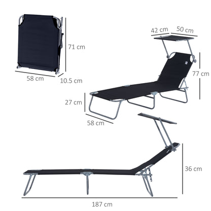 Outdoor Foldable Sun Lounger, 4 Level Adjustable Backrest Reclining Sun Lounger Chair with Angle Adjust Sun Shade Awning for