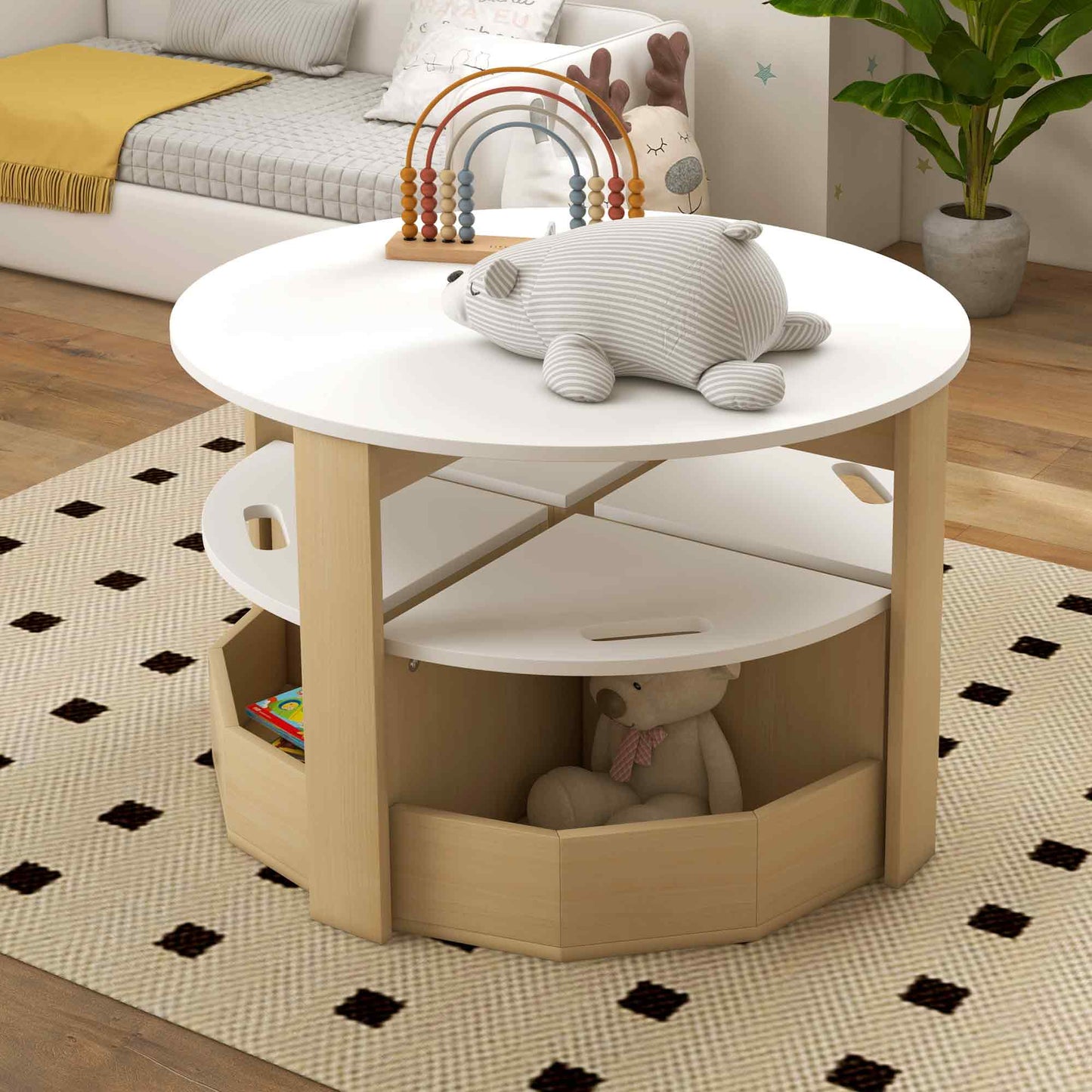 Five-Piece Kids Table and Chairs Set with Storage, for Ages 3-8 Years, White