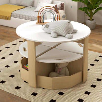 Five-Piece Kids Table and Chairs Set with Storage, for Ages 3-8 Years, White