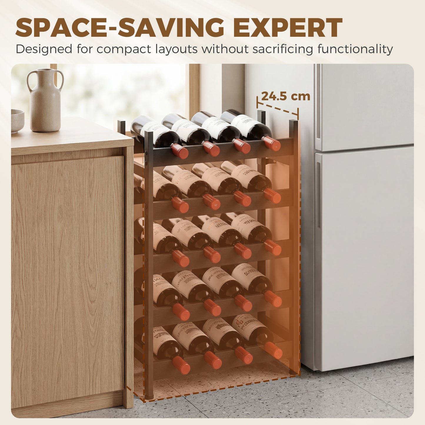 Wine Rack Freestanding Industrial Liquor Cabinet 5-Tier 20 Bottles Bar Stand with Adjustable Feet, Black