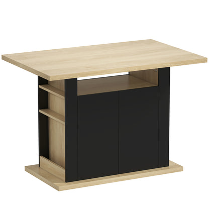 Kitchen Island with Spice Rack, Kitchen Storage with Large Tabletop for 4 People, Adjustable Shelves Black & Natural