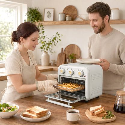 Air Fryer Toaster Oven, Convection Countertop Oven, with Adjustable Temperature and Timer, 12 L, Cream White