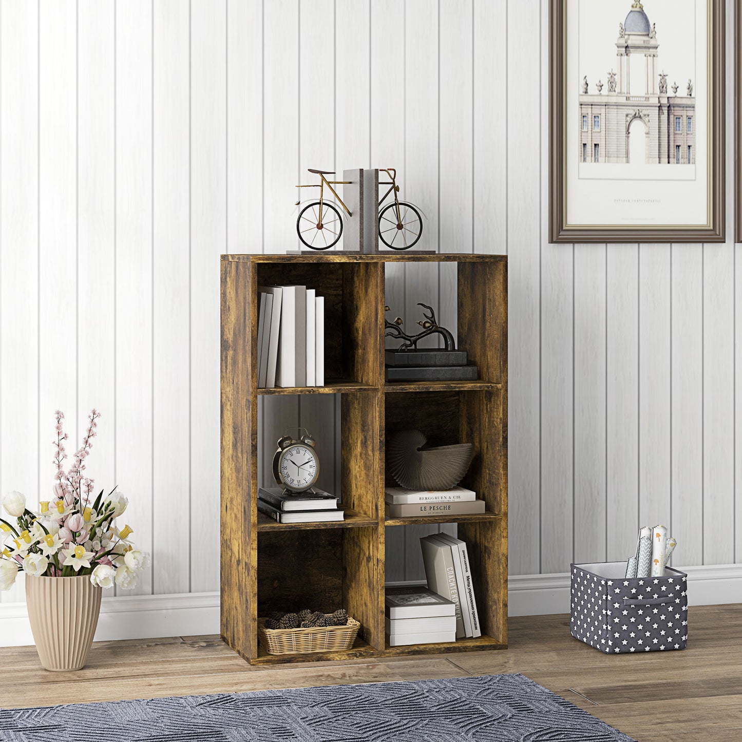 6-Cube Bookshelf - Rustic Brown