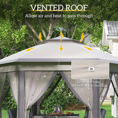3 x 4m Garden Gazebo Hexagon Pop Up Gazebo Party Tent Canopy Double Roof Instant Shelter with Netting and Carry Bag for Outdo