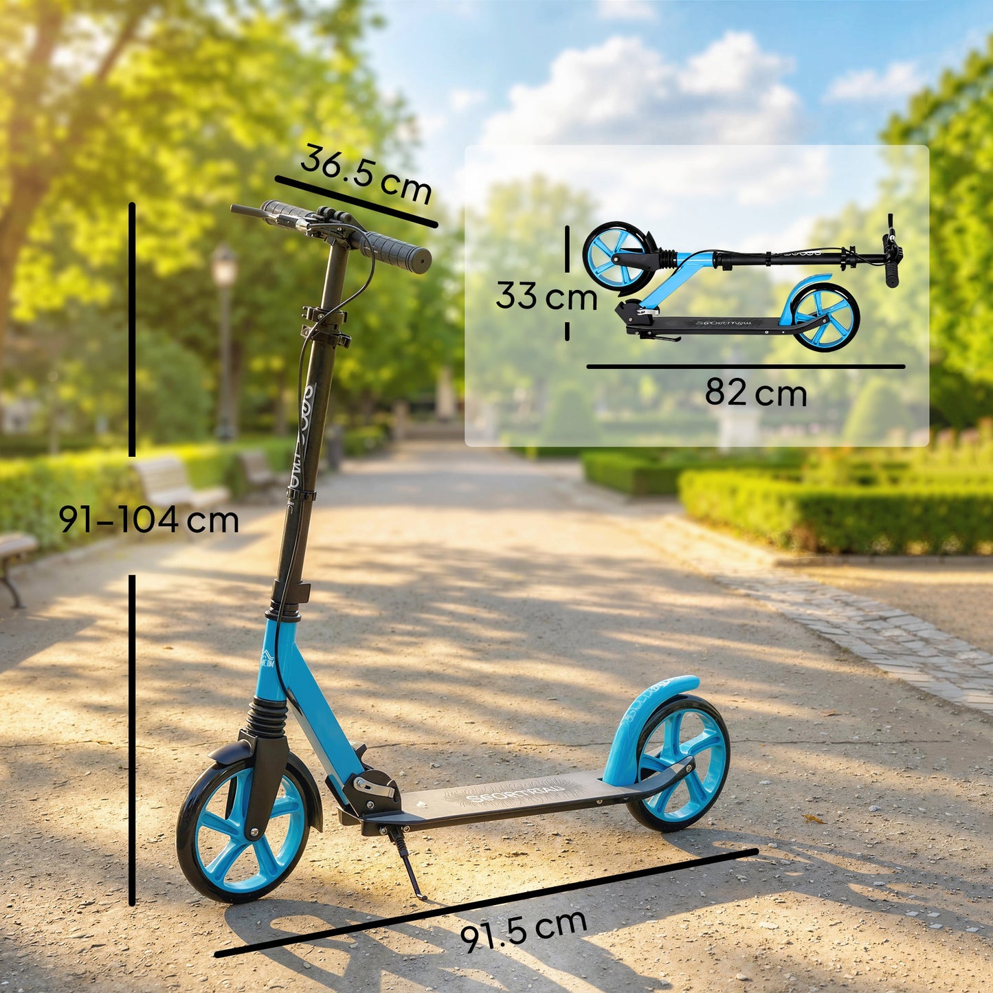 One-click Folding Kick Scooter for 14+ w/ Adjustable Handlebar, Push Scooter with Kickstand, Dual Brake System, Blue