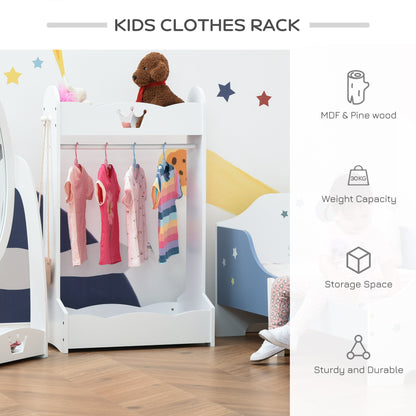 Kids Clothes Rail Wooden Hanging Rack with Storage Shelves Children Garment Freestanding Wardrobe for 3-8 Years Toddler