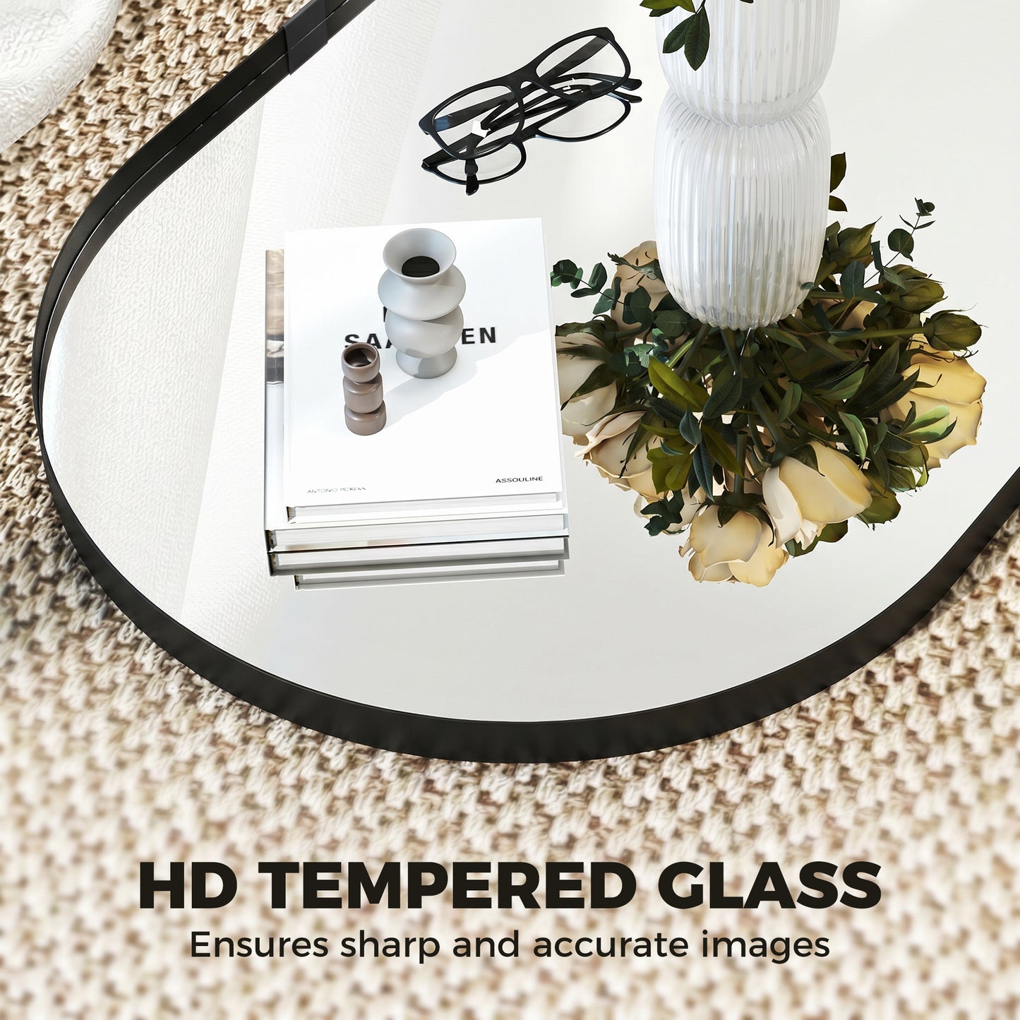 Wall Mirror, Bathroom Mirror with Elevated Aluminium Alloy Frame, 60 x 90 cm, Black