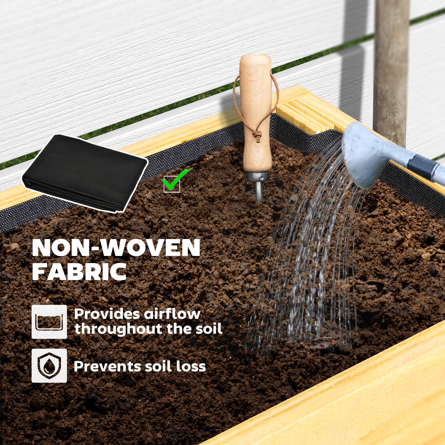 Wooden Raised Garden Bed, Elevated Planter Box with Bed Liner, Drainage Holes and Storage Shelf