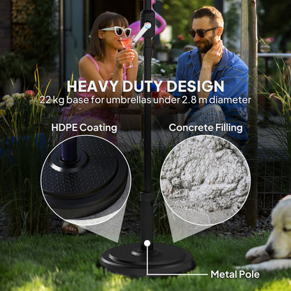 22kg Garden Parasol Base, Round HDPE Sun Umbrella Base, Heavy Duty Outdoor Umbrella Stand for 38mm or 48mm Outdoor Umbrella P