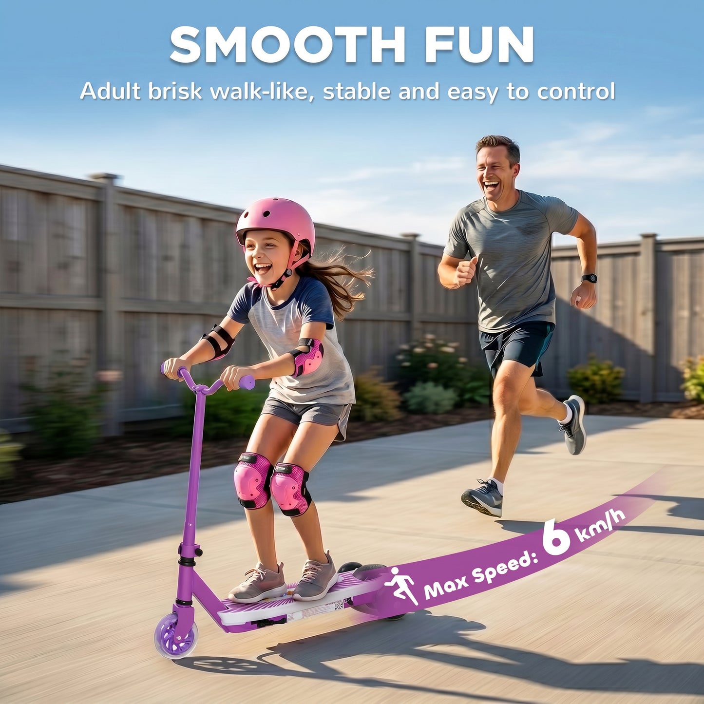 Electric Scooter for Kids Aged 4-7 Years, with Flashing LED Lights, Rear Auxiliary Wheels, Purple