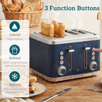 Electric Stainless Steel Kettle and Toaster Set, 3000W 1.7L UK Strix Thermostat Dark Blue