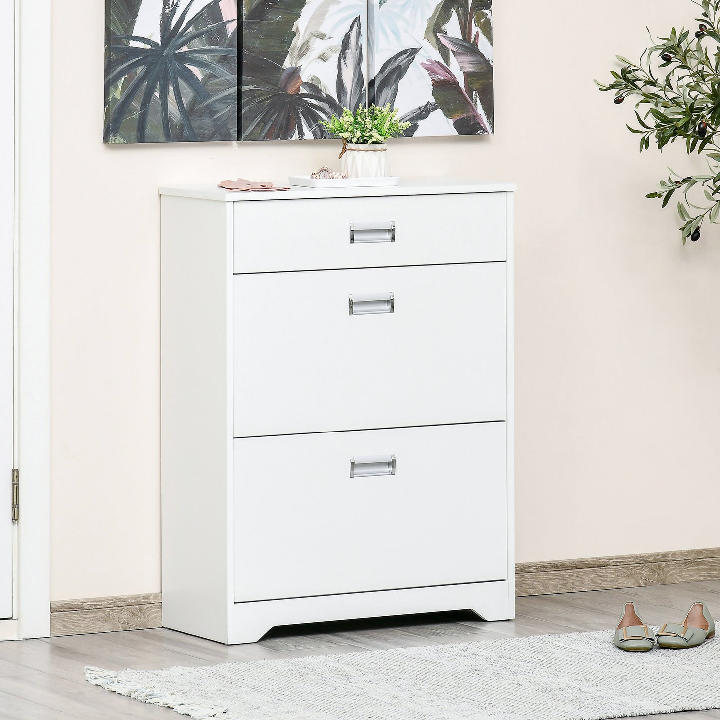 Shoe Cabinet, Slim Shoe Storage Cabinet with Drawer, 2 Flip-up Doors and Adjustable Shelf