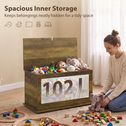 Storage Chest, 102L Blanket Box, Shoe Bench Safety Hinged Lid, Bed End Bench for Bedroom, 80 x 40 x 45cm, Brown