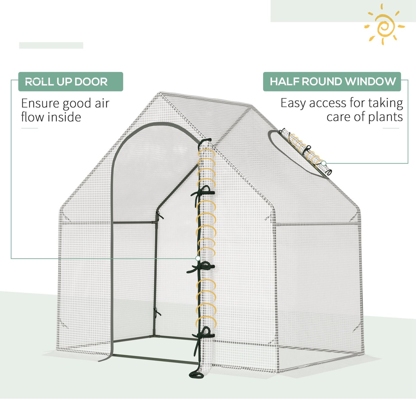 Walk In Tomato Greenhouse Garden Outdoor Mini Greenhouse Flower Planter Steel Frame with Zipped Door & Window, PE Cover