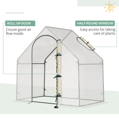 Walk In Tomato Greenhouse Garden Outdoor Mini Greenhouse Flower Planter Steel Frame with Zipped Door & Window, PE Cover