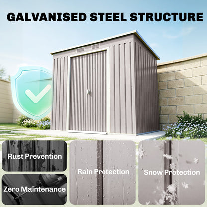 7 x 4ft Galvanised Steel Garden Shed, with Foundation Kit - Grey
