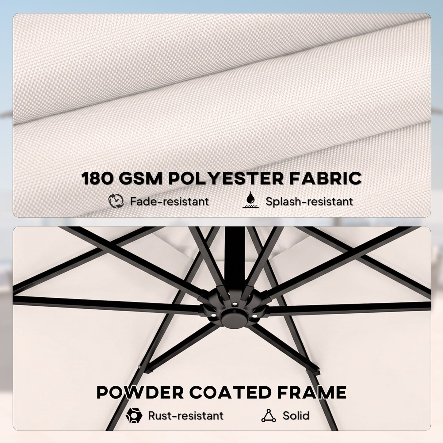 3 m Garden Cantilever Parasol with Cover, Round Overhanging Umbrella with 360° Rotation, Tilt, Cream White