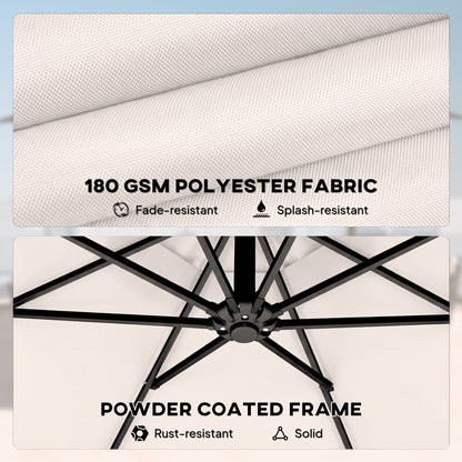 3 m Garden Cantilever Parasol with Cover, Round Overhanging Umbrella with 360° Rotation, Tilt, Cream White