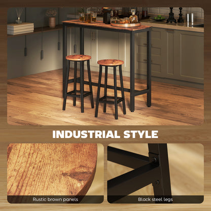 Bar Stools Set of 2 Breakfast Bar Stools with Footrest, Industrial Round, 32 x 32 x 65 cm, Rustic Brown