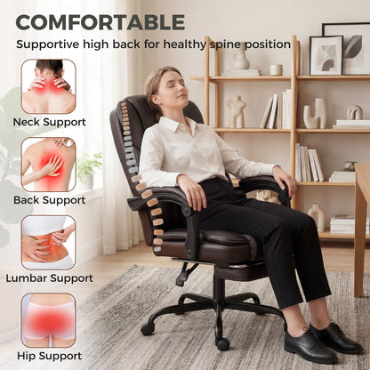 Executive Home Office Chair Reclining Function Footrest Computer Desk Chair High Back, Brown