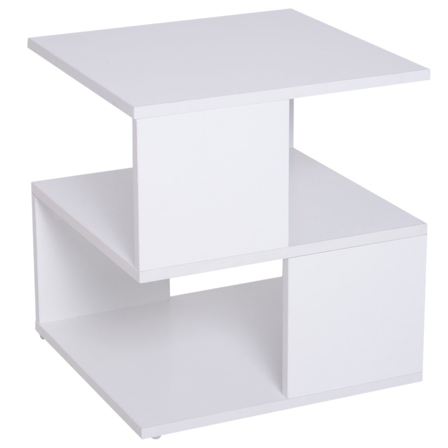 Side Table, Square Coffee Table, Modern End Table with 2 Tier Storage Shelves for Living Room, Bedroom, White