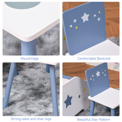 3 Pcs Kids Table & Chairs Set w/ Wood Legs Safe Corners Cute Stars Seating Mini Furniture Home Playroom Bedroom Dining Room B