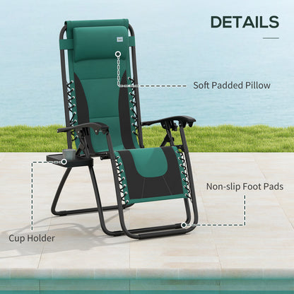 Zero Gravity Lounger Chair, Folding Reclining Patio Chair with Padded Seat, Cup Holder