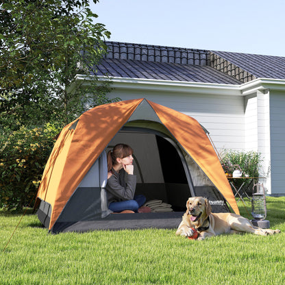 3-4 Person Camping Tent, Easy Set Up Waterproof Dome Tent with Sewn-in Groundsheet, Mesh Windows