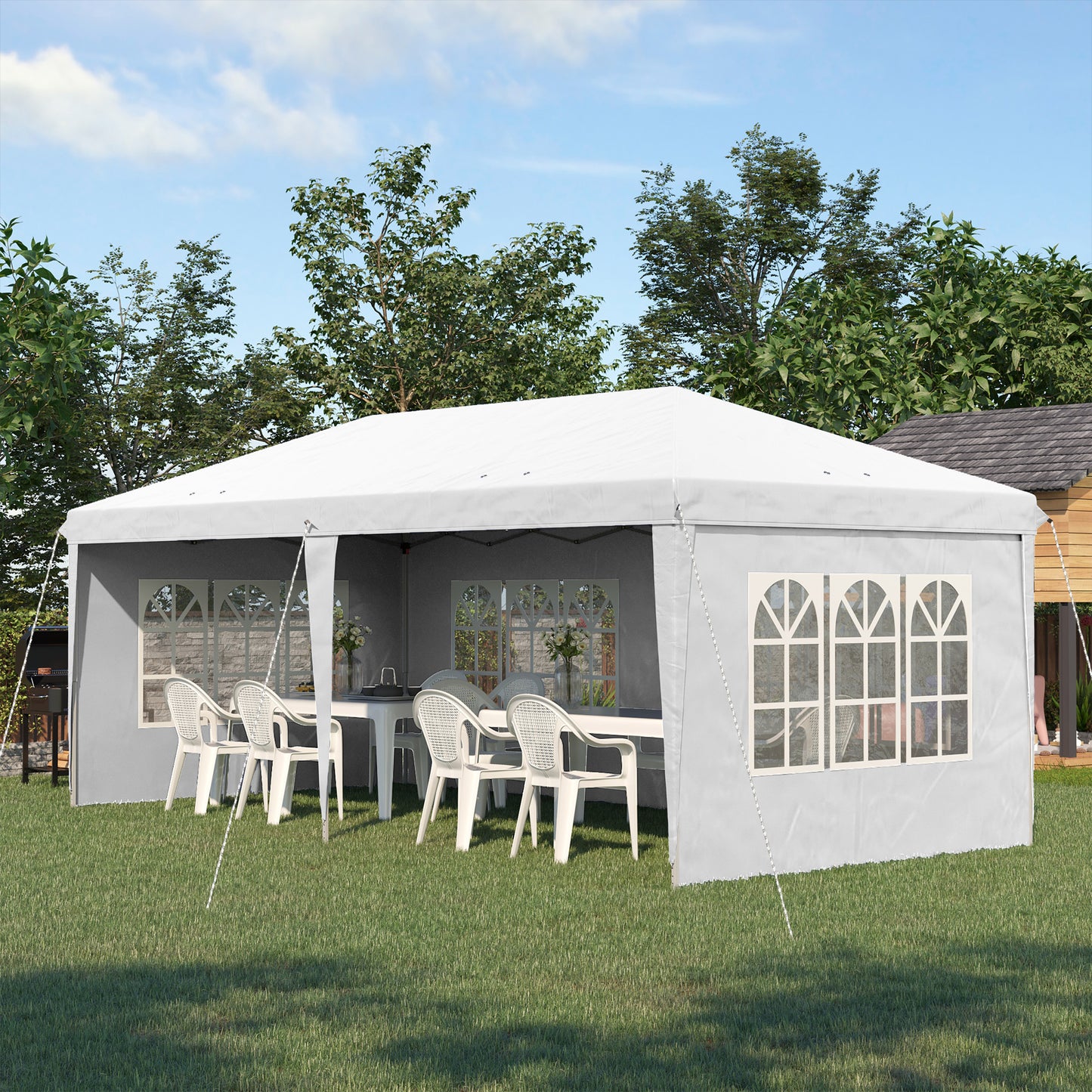 3 x 6m Pop Up Gazebo, Height Adjustable Marquee Party Tent with Sidewalls and Storage Bag, White