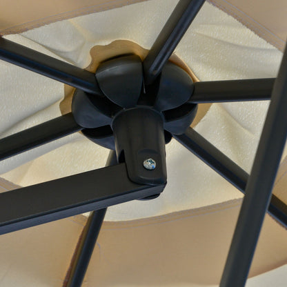 3m Cantilever Parasol with Easy Lever, Patio Umbrella with Crank Handle, Cross Base and 6 Metal Ribs
