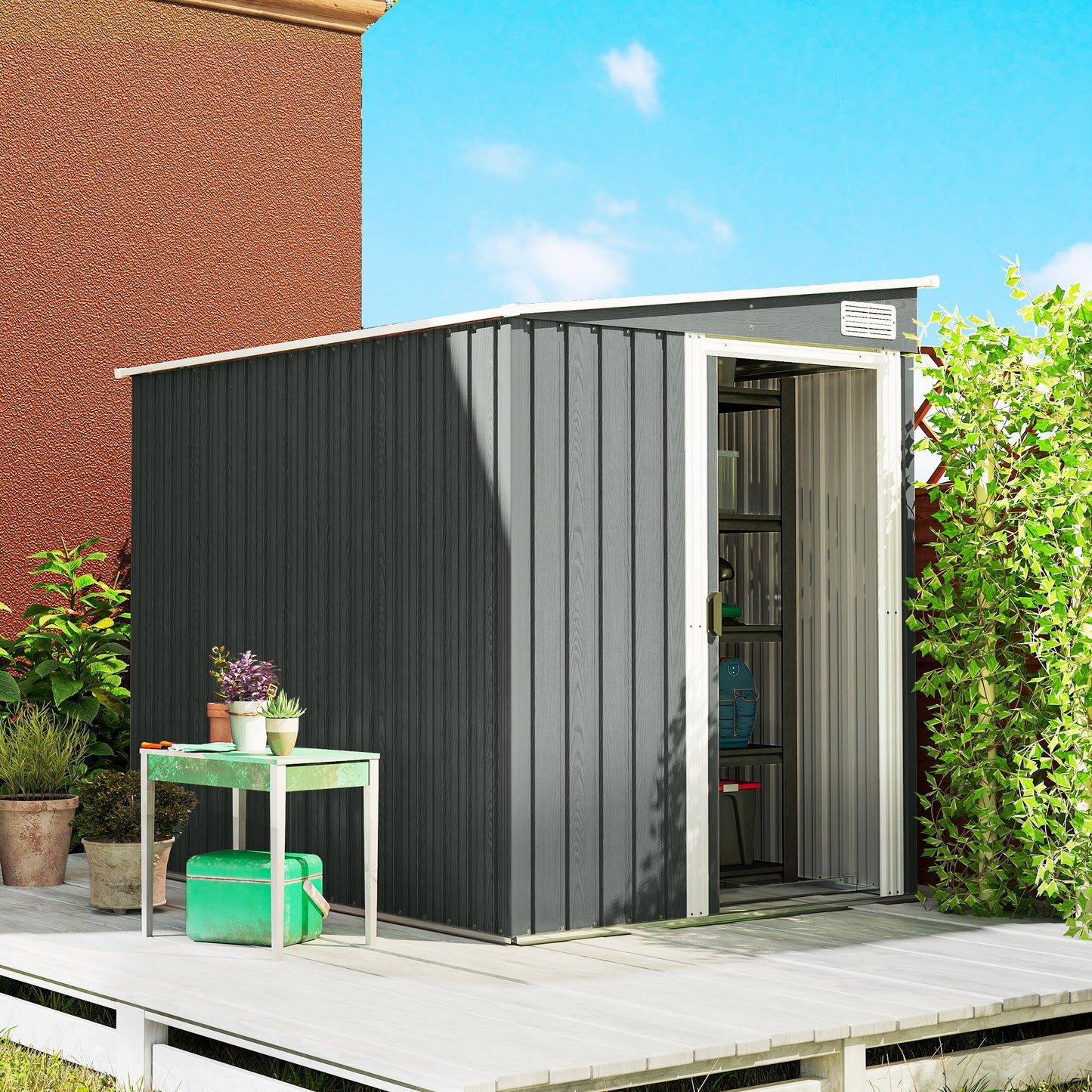 7 x 5ft Galvanised Metal Shed, with Sliding Door - Light Grey