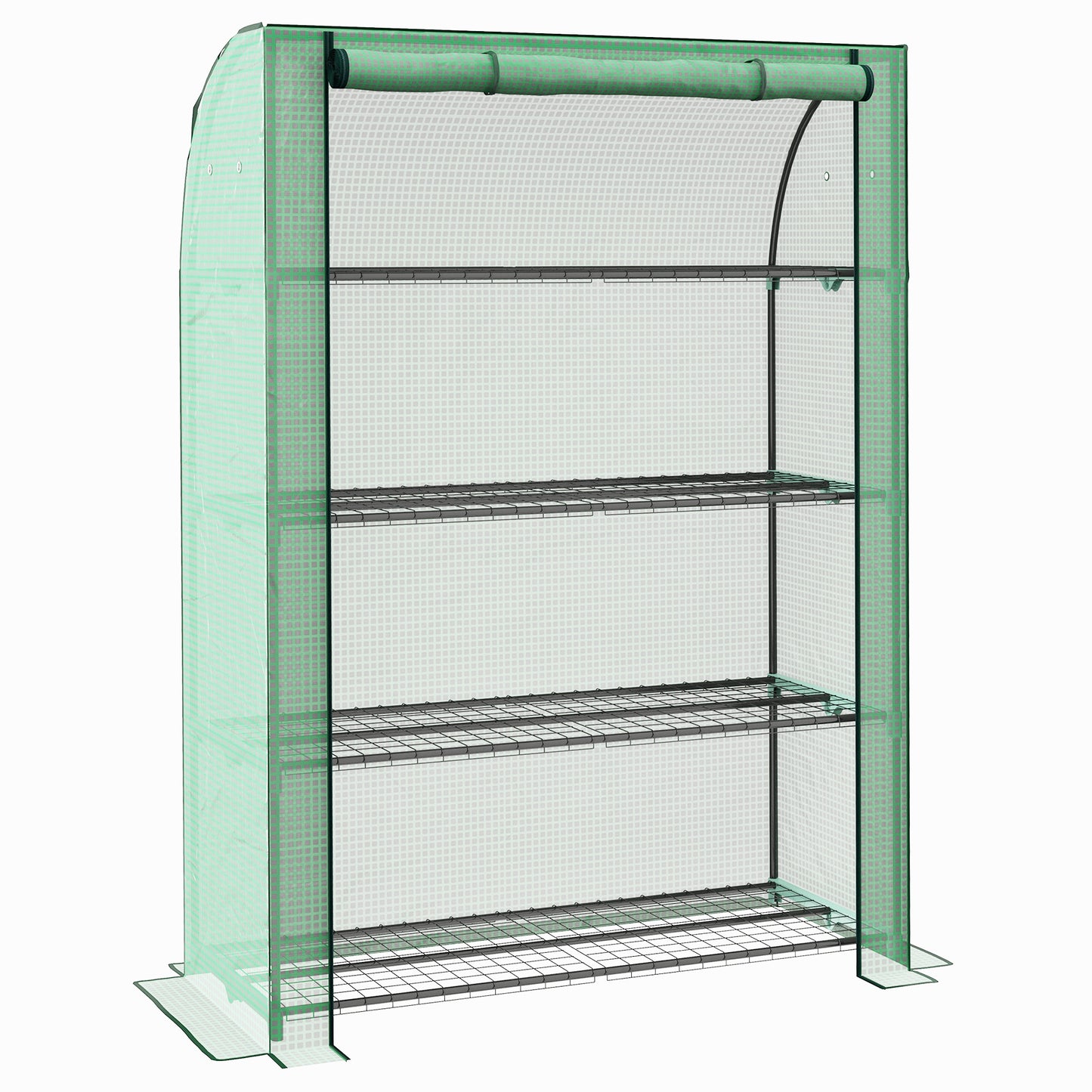 4 Tier Mini Greenhouse with Reinforced PE Cover, Portable Indoor Outdoor Green House with Roll-up Door and Wire Shelves