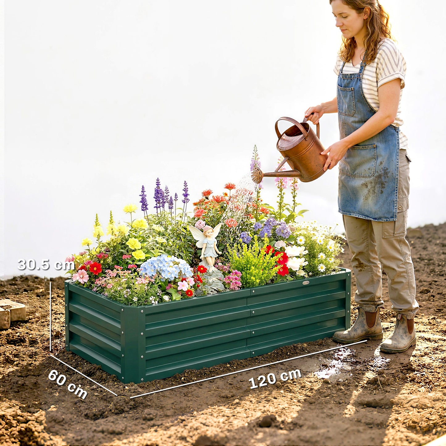 Set of 2 Raised Beds for Garden, Galvanised Outdoor Planters for Herbs Vegetables, Use for Patio Balcony, Green