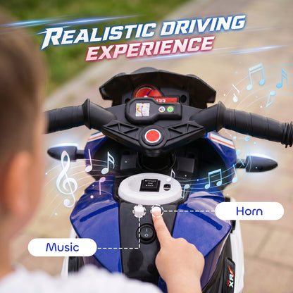 Kids Electric Motorcycle, 6V Ride on Motorcycle with 3 Wheels, LED Headlight, Music, Horn for Boys Girls 3-5 Y, Blue
