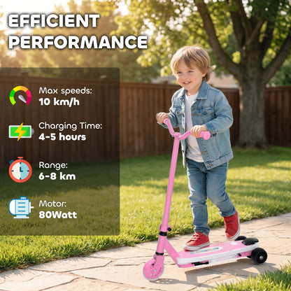 Electric Scooter for Kids Aged 4-7 Years, with Flashing LED Lights, Rear Auxiliary Wheels, Pink
