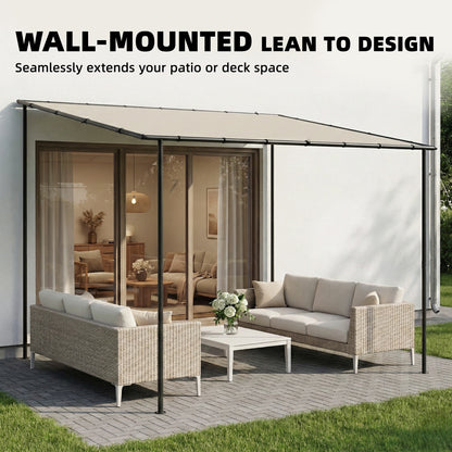 3 x 2 m Lean to Garden Pergola, Metal Frame Gazebo Pergola with UPF30+ Protection, Sloped Roof, Drainage Holes, Cream