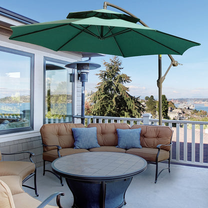 2.7m Banana Parasol Cantilever Umbrella with Crank Handle, Double Tier Canopy and Cross Base for Outdoor, Hanging Sun Shade