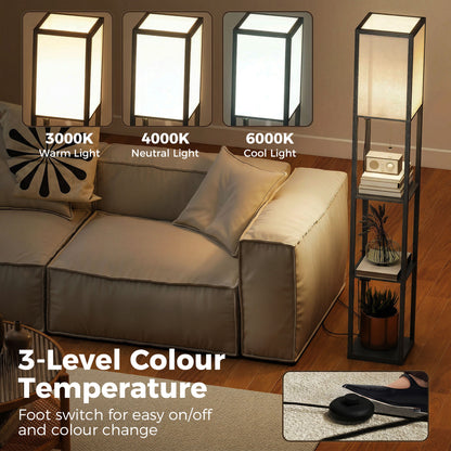Floor Lamp with Shelves, 3 Layer Column Modern Standing Lamp for Living Room, Bedroom, Office, Black