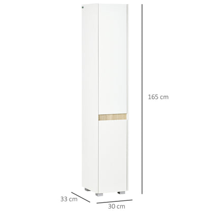 Tall Bathroom Cabinet with Adjustable Shelves, 5-Tier Modern Freestanding Tallboy with Storage Cabinets, White