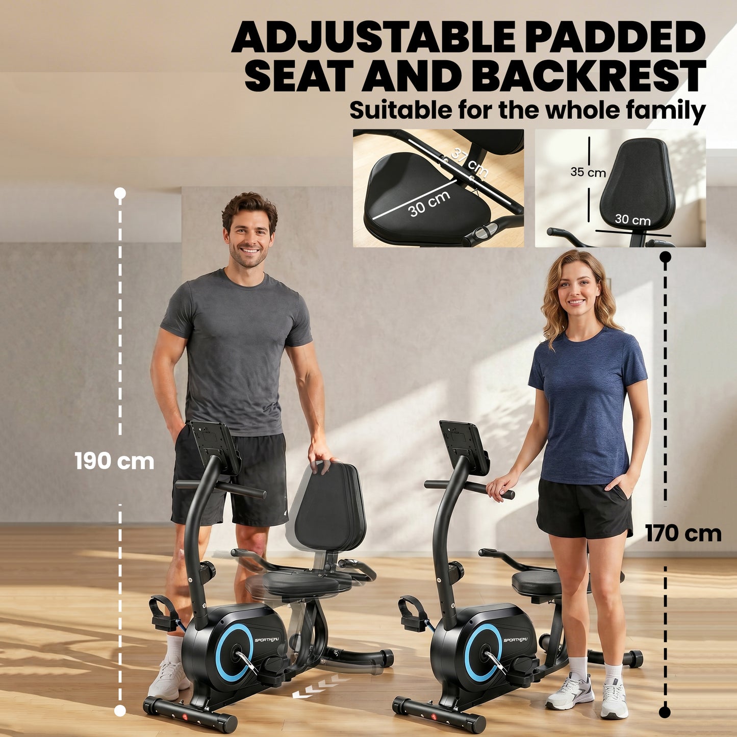 Recumbent Exercise Bike for Home, Stationary Bike with Bluetooth, App Connectivity, Quiet 8-Level Magnetic Resistance